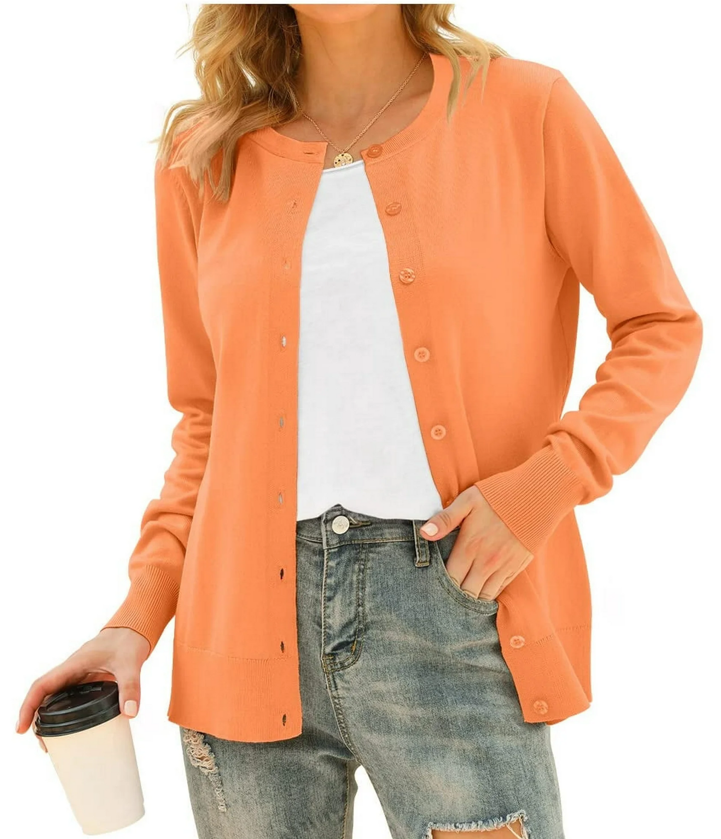 Aiyino Women's Long Sleeve Button Down Crew Neck Classic Sweater Knit Cardigan
