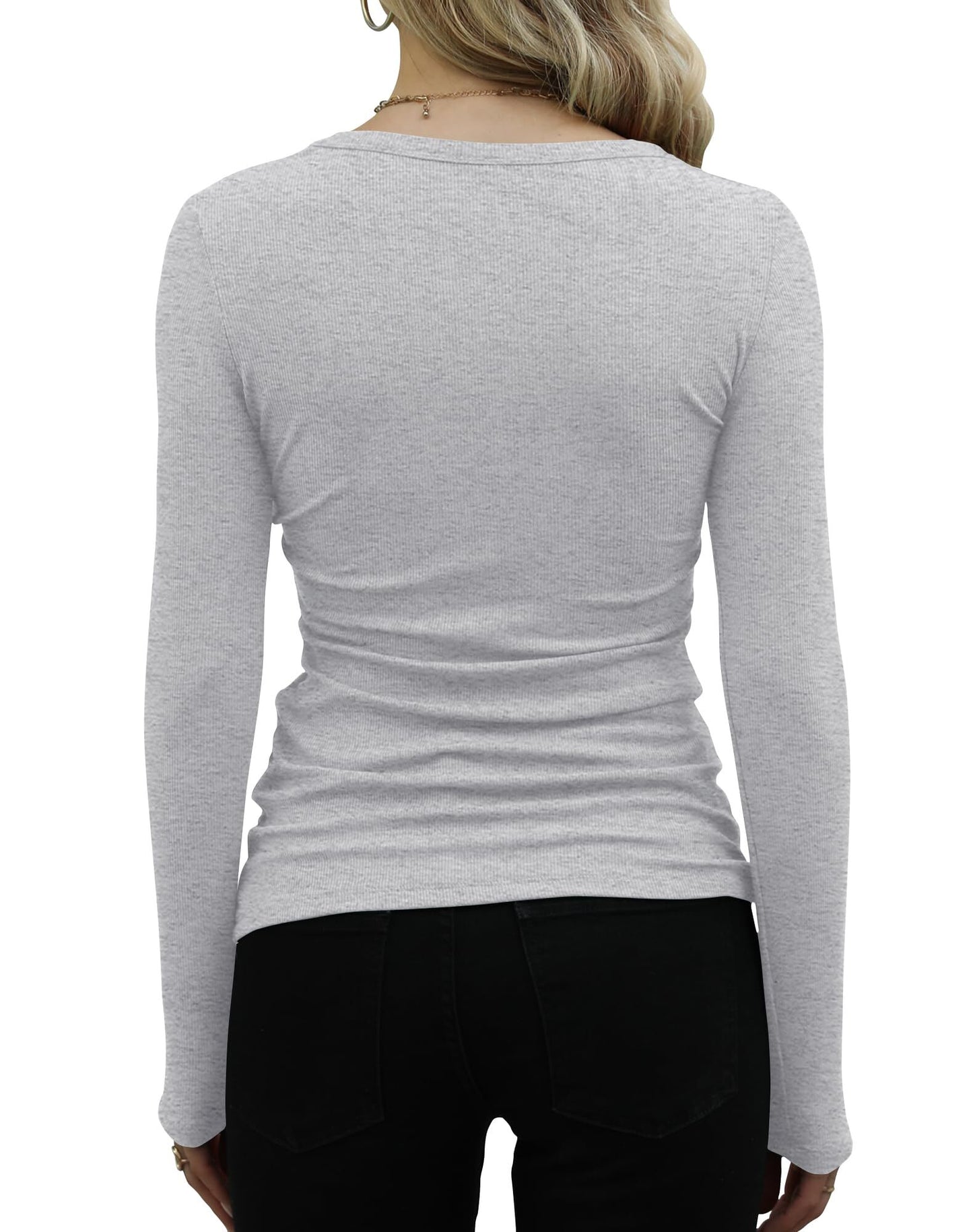 Aiyino Womens Basic Shirts Ribbed Long Sleeve Crewneck Casual Slim Fitted Knit Tops