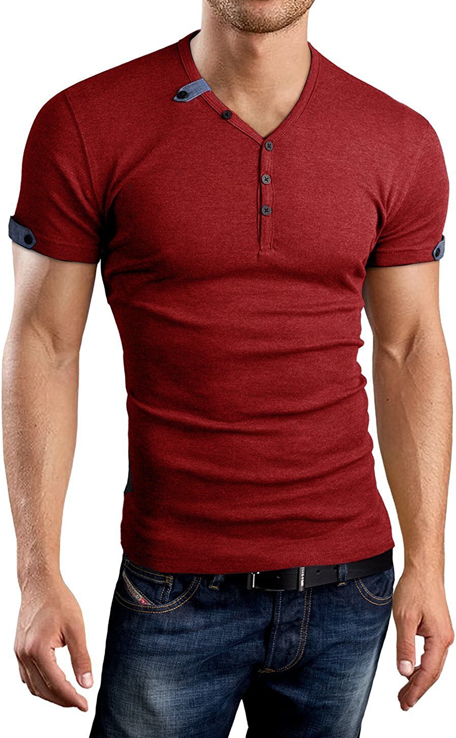 Aiyino Mens Summer Casul V-neck Button Cuffs Cardigan Short Sleeve T-Shirts