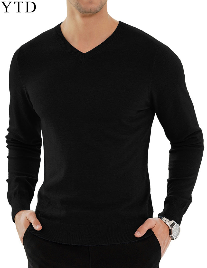 YTD Men's Casual Slim Fit V-Neck Pullover Long Sleeve Knitted
