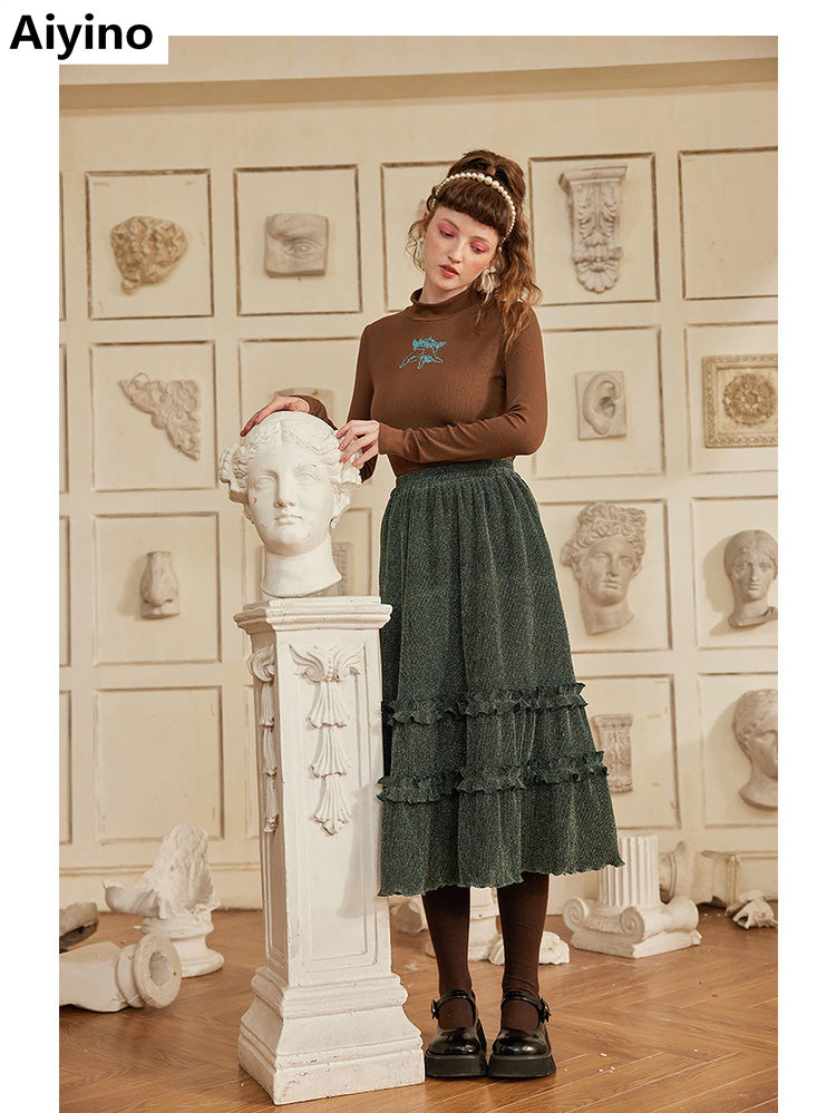 Aiyino Women's Vintage Elastic High Waist Casual Skirts
