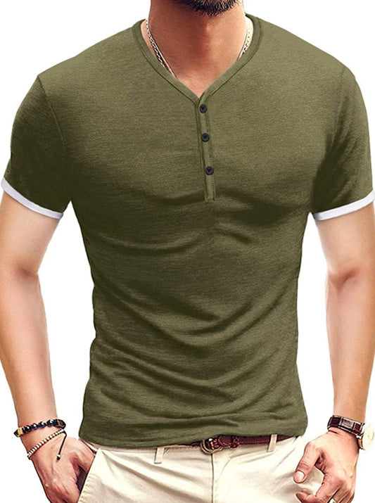 KUYIGO Mens Short/Long Sleeve Henleys T-Shirts Buttons Placket Plain Summer Cotton Shirts