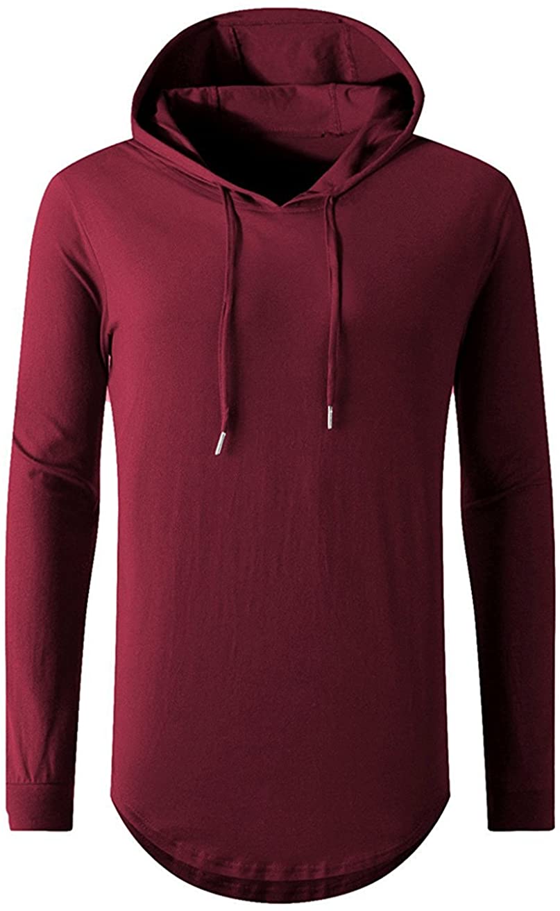 Aiyino Men's Hipster Hip Hop Short/Long Sleeve Longline Pullover Hoodies Side Zipper T Shirt