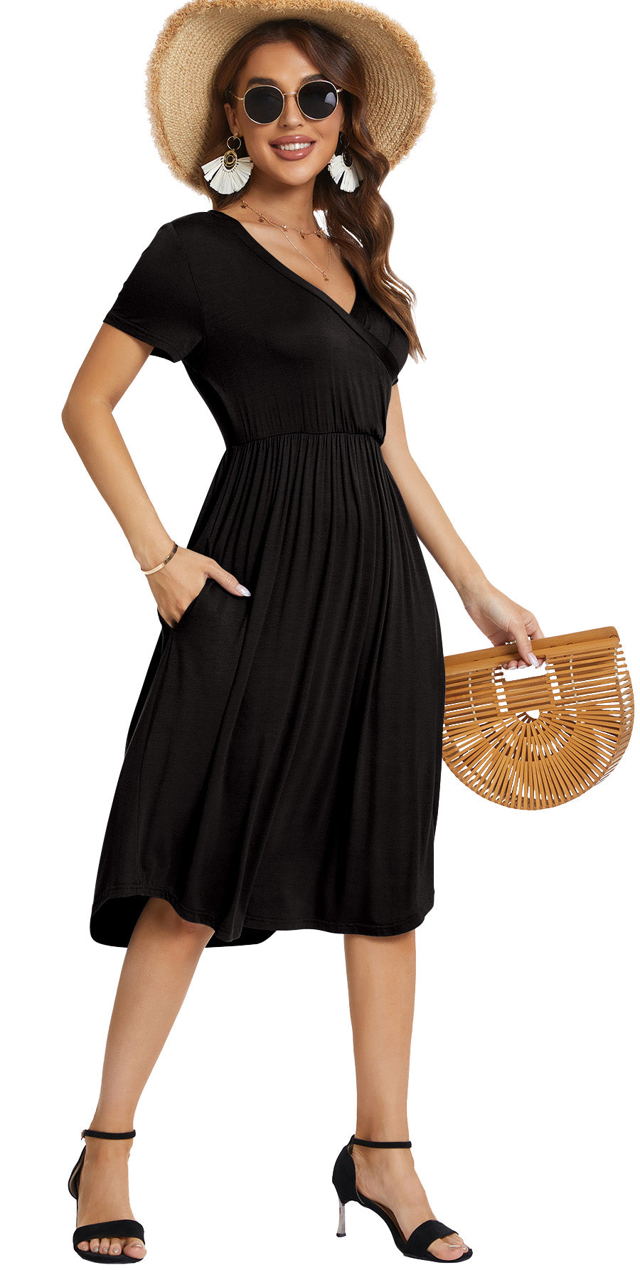 Aiyino Womens Summer Casual Swing Midi Dress with Pockets
