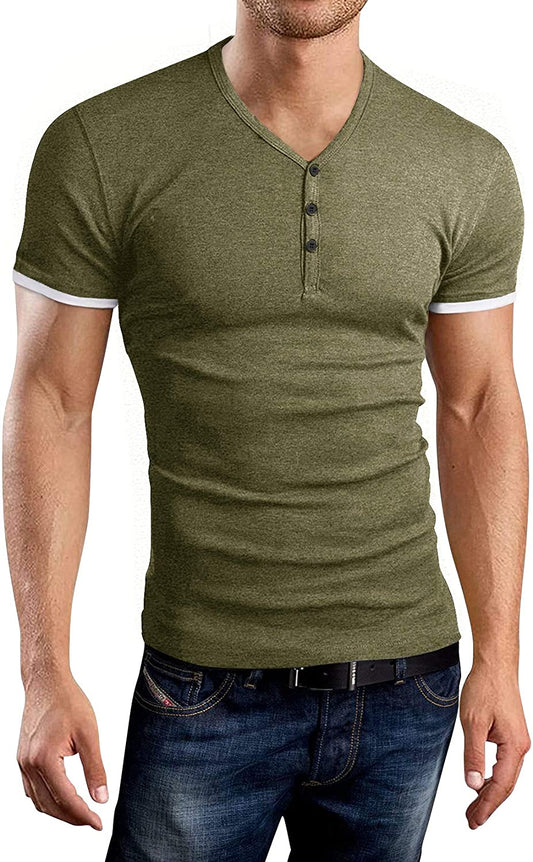 KUYIGO Mens Short/Long Sleeve Henleys T-Shirts Buttons Placket Plain Summer Cotton Shirts