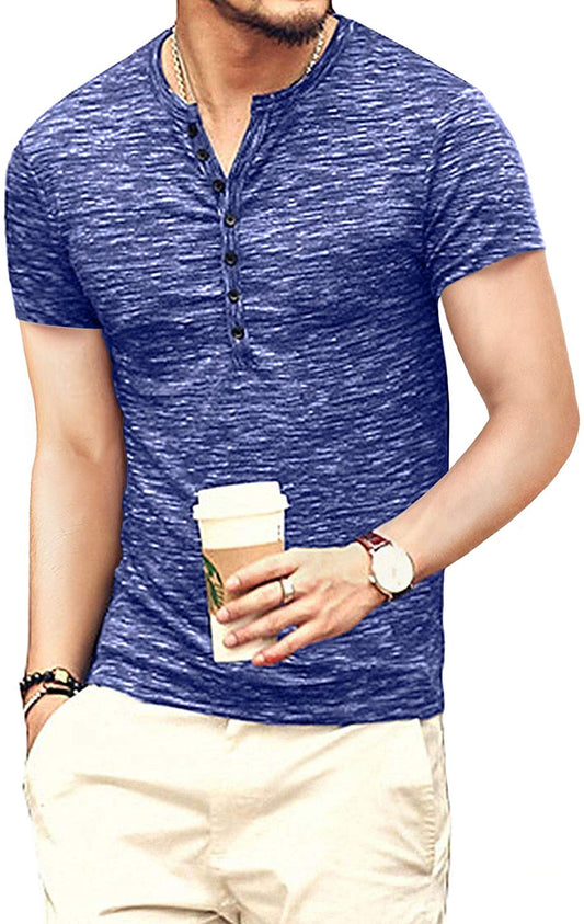 KUYIGO Mens Casual Slim Fit Basic Henley Long/Short Sleeve Fashion Summer T-Shirt