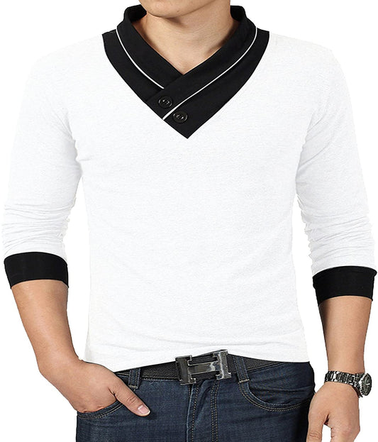 YTD 100% Cotton Mens Casual V-Neck Button Slim Muscle Tops Tee Short/Long Sleeve T-Shirts