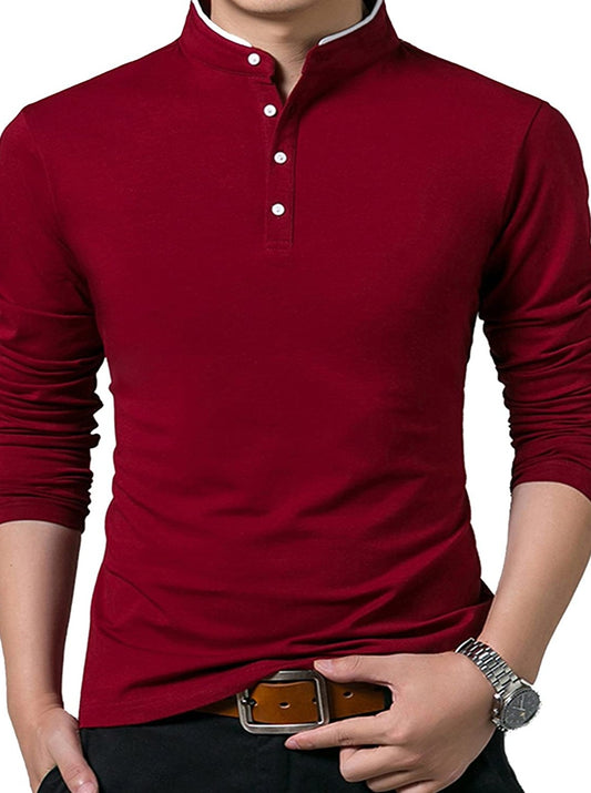 KUYIGO Men’s Casual Slim Fit Shirts Pure Color Long Sleeve Polo Fashion T-Shirts