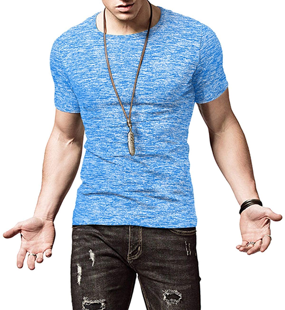 KUYIGO Mens Active School Running Shirt Gym Workout Quick Dry Crew Neck Short Sleeve Tops
