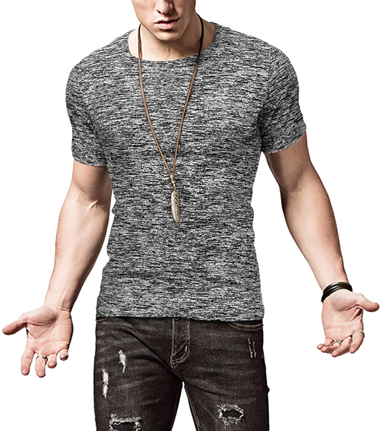 KUYIGO Mens Active School Running Shirt Gym Workout Quick Dry Crew Neck Short Sleeve Tops