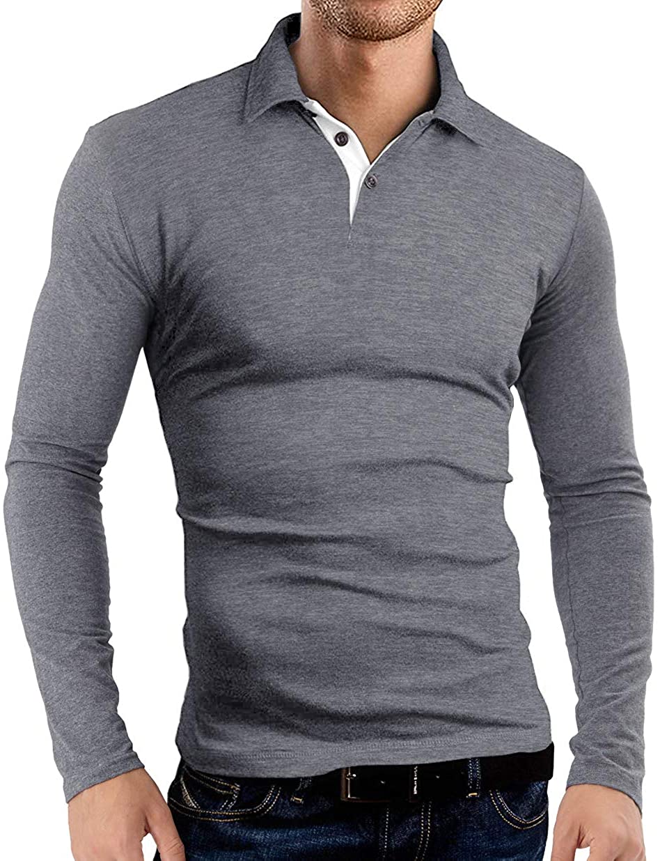 KUYIGO Men's Short & Long Sleeve Polo Shirts Casual Slim Fit Basic Designed Cotton Shirts