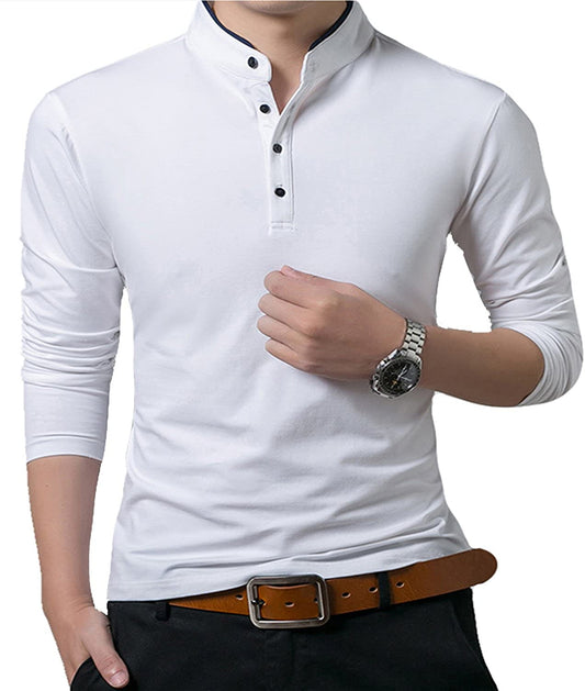 KUYIGO Men’s Casual Slim Fit Shirts Pure Color Long Sleeve Polo Fashion T-Shirts