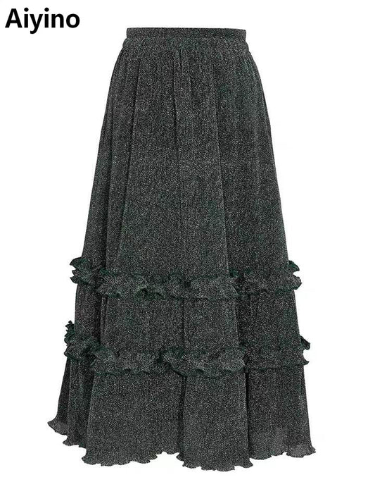 Aiyino Women's Vintage Elastic High Waist Casual Skirts