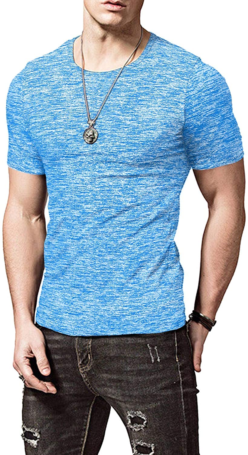 KUYIGO Mens Active School Running Shirt Gym Workout Quick Dry Crew Neck Short Sleeve Tops