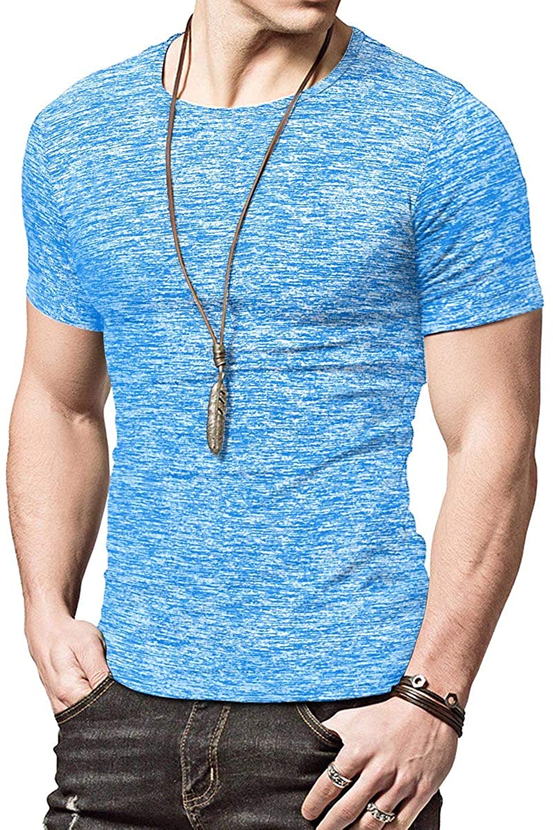 KUYIGO Mens Active School Running Shirt Gym Workout Quick Dry Crew Neck Short Sleeve Tops