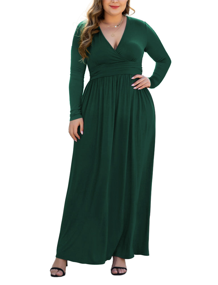 Aiyino Women's L-5XL Long Sleeve V-Neck Plus Size Casual Maxi Dresses with Pockets