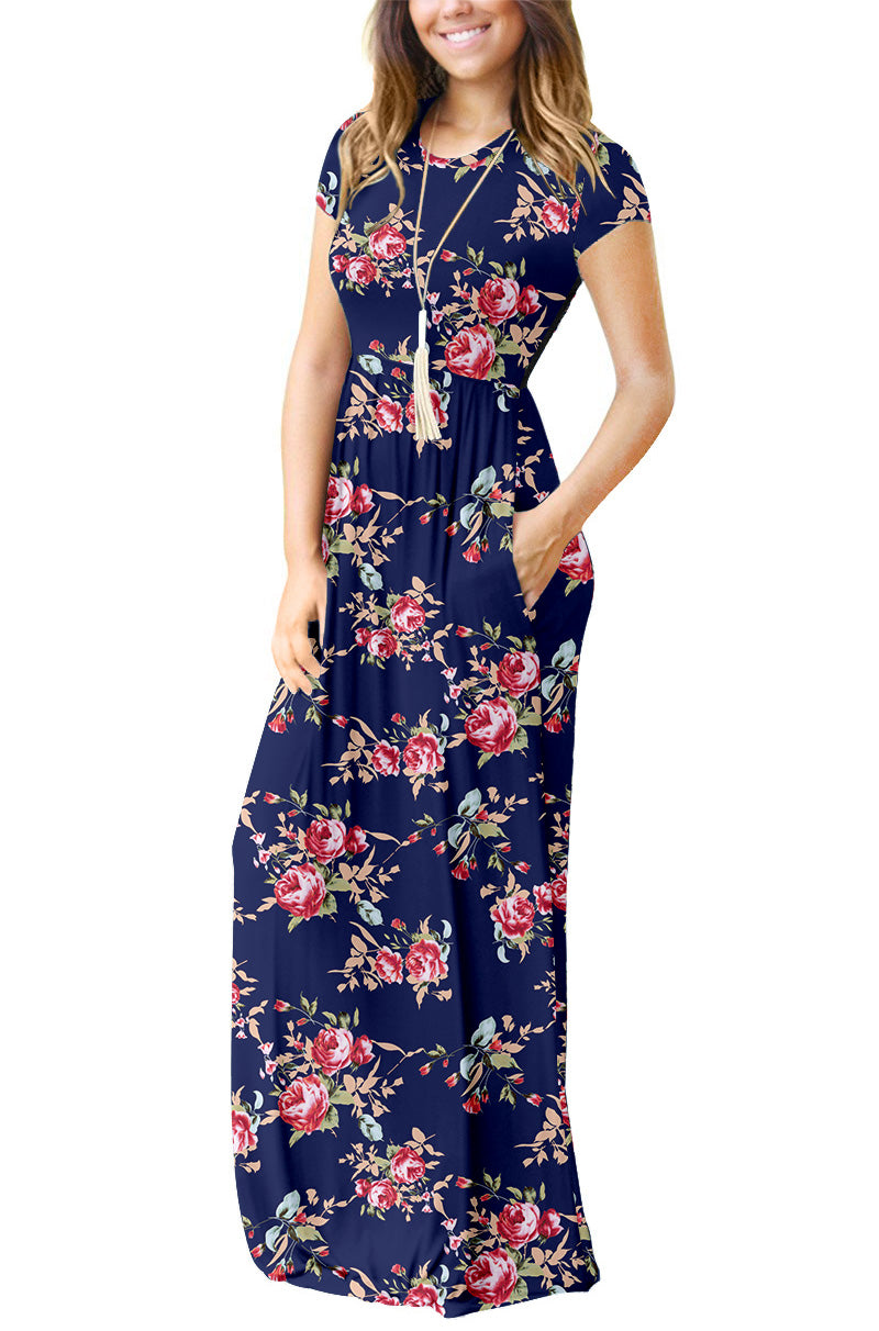 Aiyino Women's Maxi Dresses Short Sleeve Casual Long Dresses Loose with Pockets
