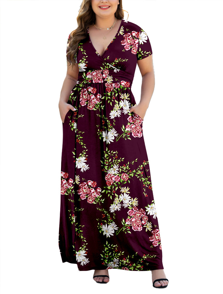 Aiyino Women's L-5XL Long Sleeve V-Neck Plus Size Casual Maxi Dresses with Pockets