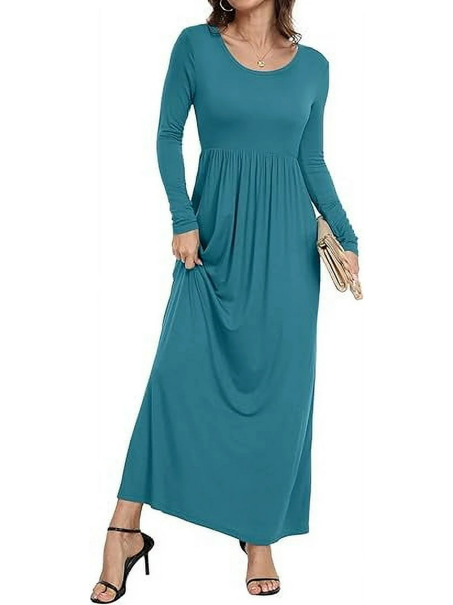 Aiyino Women's Maxi Dresses Long Sleeve Casual Long Dresses Loose with Pockets