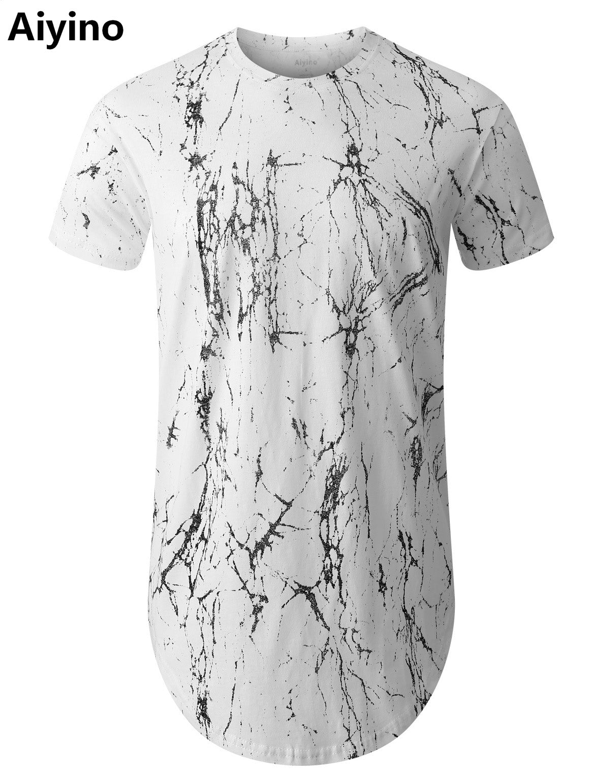 Aiyino Men's Hipster Hip Hop Ripped Round Hemline Pattern Print T Shirt