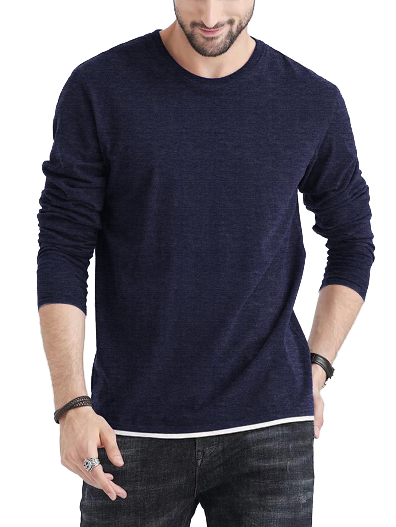 Aiyino Men's Long Sleeve Casual Crew Neck Soft Fitted T-Shirt S - 5XL