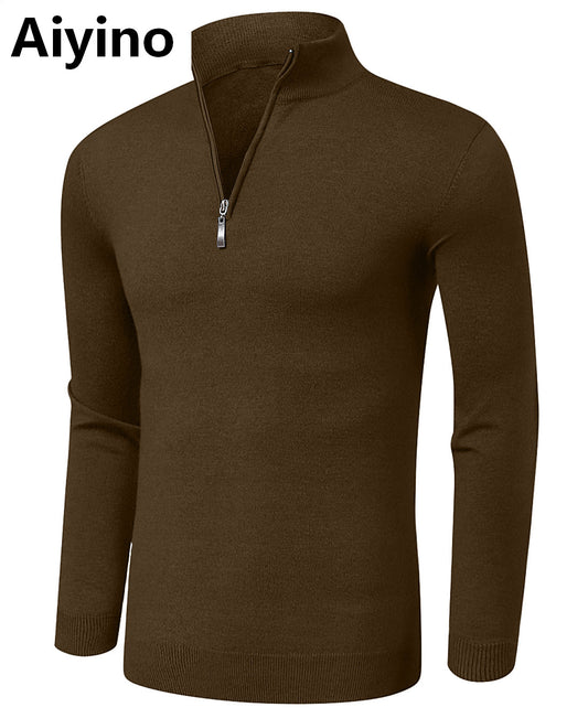 Aiyino Men's Quarter Zip Sweaters Slim Fit Lightweight Cotton Mock Turtleneck Pullover Sweaters