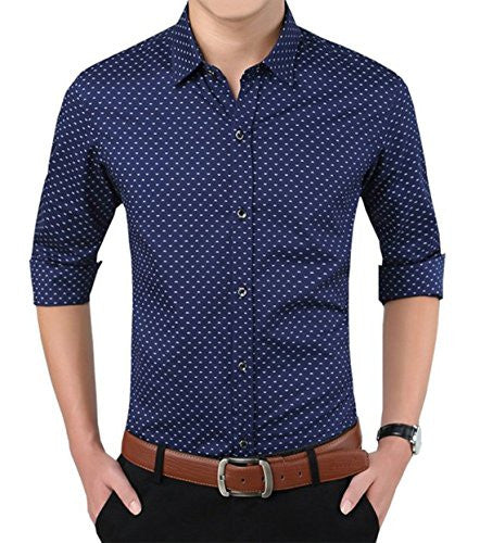 Aiyino MENS 100% COTTON CASUAL SLIM FIT LONG SLEEVE BUTTON DOWN PRINTED DRESS SHIRTS