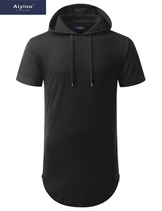 Aiyino Mens Hipster Hip Hop Longline Pullover Short Sleeve Hoodie Shirt