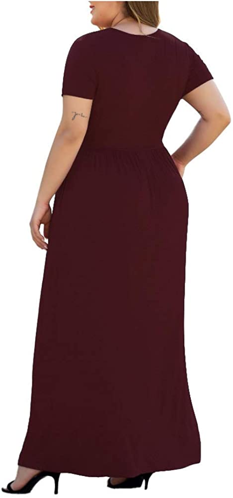 HAOMEILI Women's L-5XL Long Sleeve V-Neck Plus Size Casual Maxi Dresses with Pockets