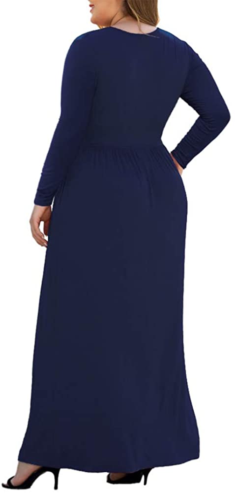 HAOMEILI Women's L-5XL Long Sleeve V-Neck Plus Size Casual Maxi Dresses with Pockets