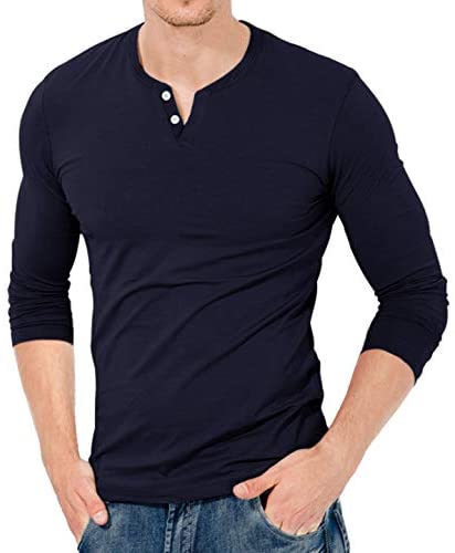 KUYIGO Mens Slim Fit Short& Long Sleeve Beefy Fashion Casual Henley T Shirts of Cotton Shirts