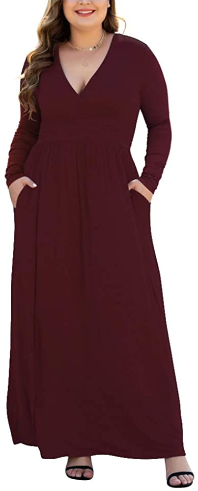 5xl maxi dresses Plus Size Printed V-Neck Long Sleeve Maxi Dress Black / 1XL