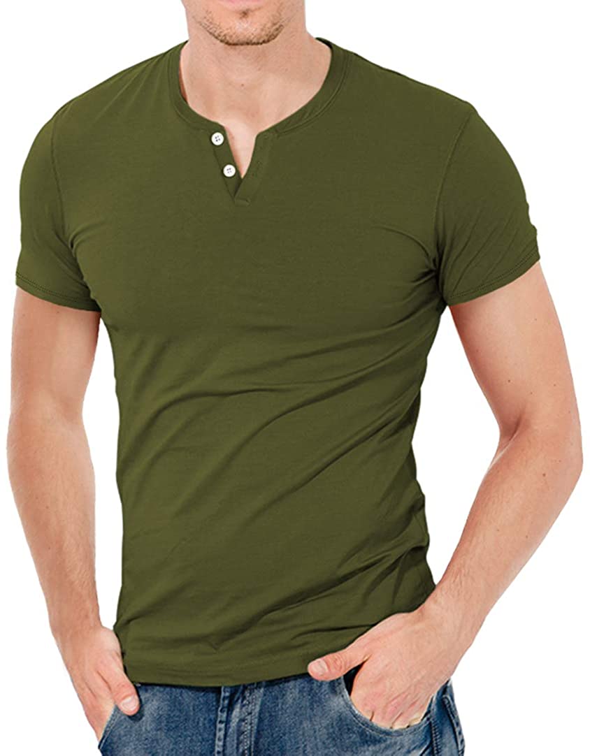 KUYIGO Mens Slim Fit Short& Long Sleeve Beefy Fashion Casual Henley T Shirts of Cotton Shirts