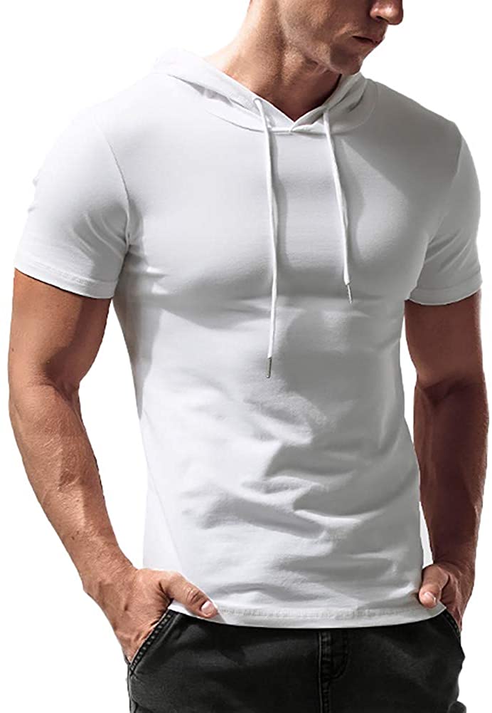KUYIGO Mens Hoodies Fashion Athletic Short Sleeve Sport Sweatshirt Slim Fit Pullover Shirt