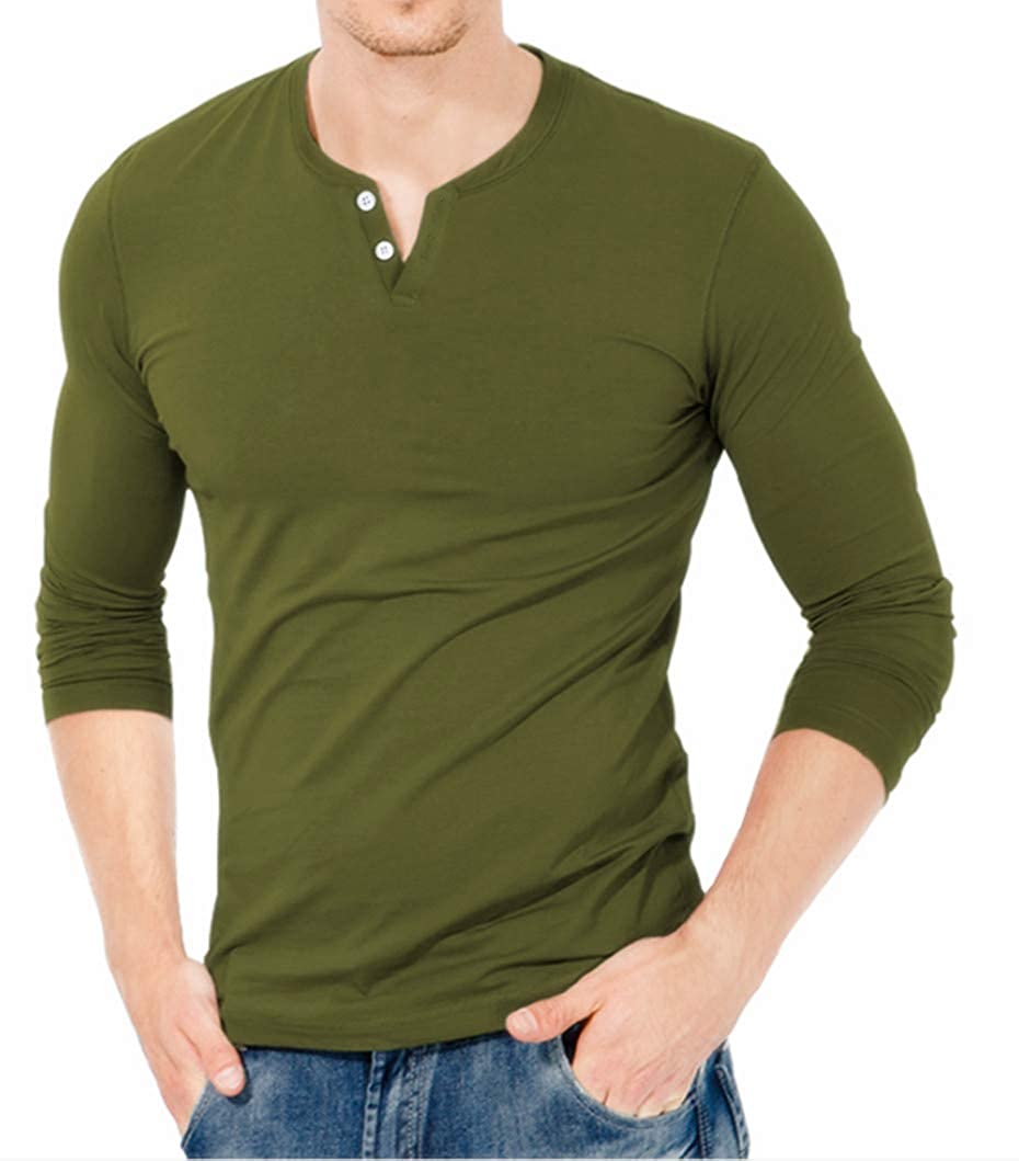 KUYIGO Mens Slim Fit Short& Long Sleeve Beefy Fashion Casual Henley T Shirts of Cotton Shirts