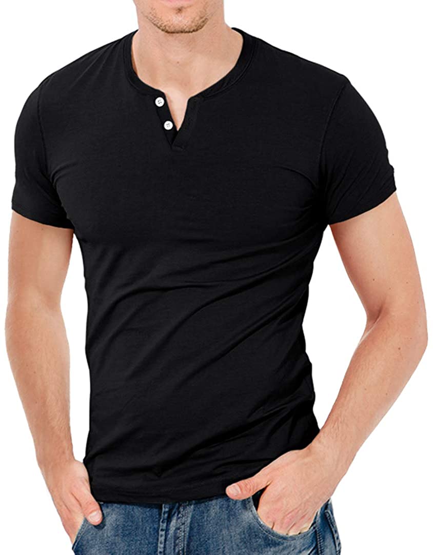 KUYIGO Mens Slim Fit Short& Long Sleeve Beefy Fashion Casual Henley T Shirts of Cotton Shirts