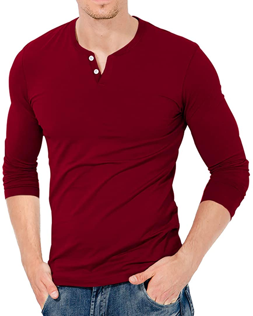 KUYIGO Mens Slim Fit Short& Long Sleeve Beefy Fashion Casual Henley T Shirts of Cotton Shirts