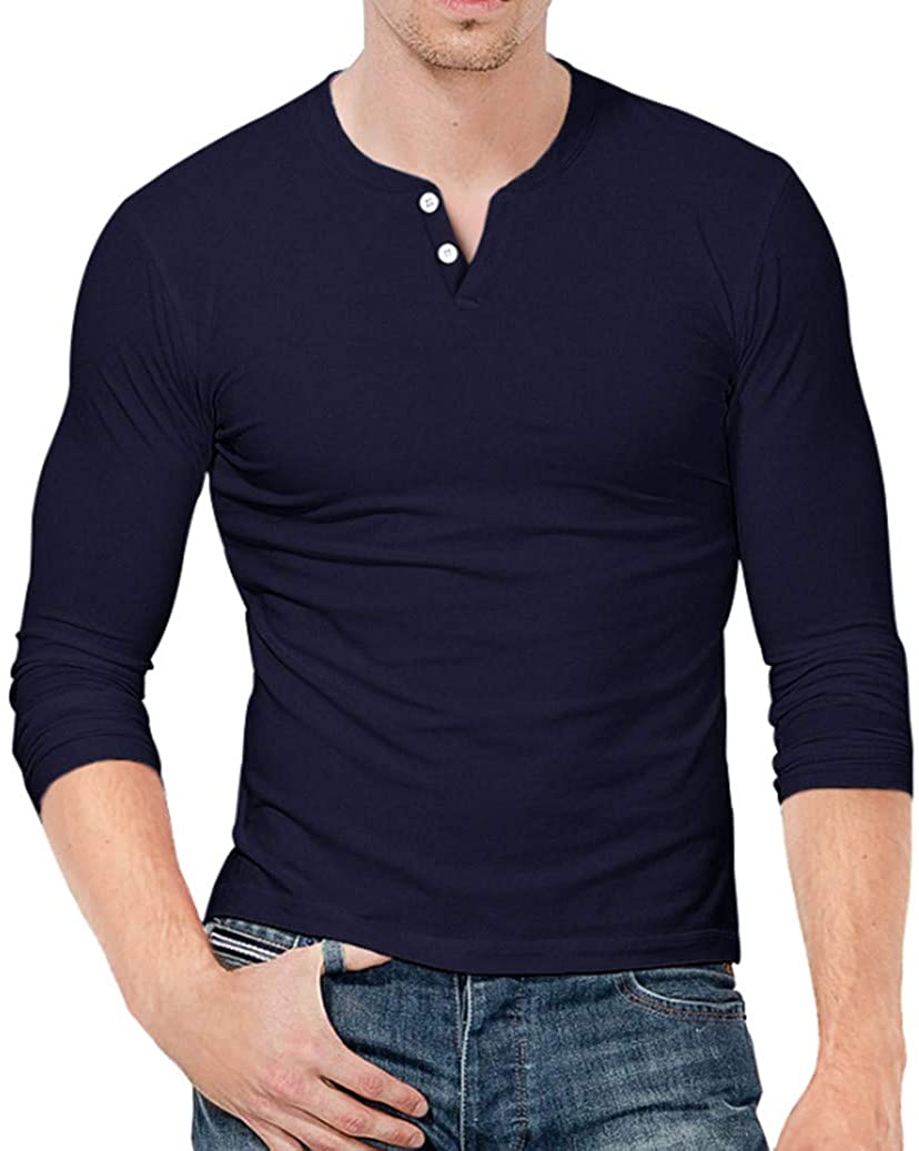 KUYIGO Mens Slim Fit Short& Long Sleeve Beefy Fashion Casual Henley T Shirts of Cotton Shirts