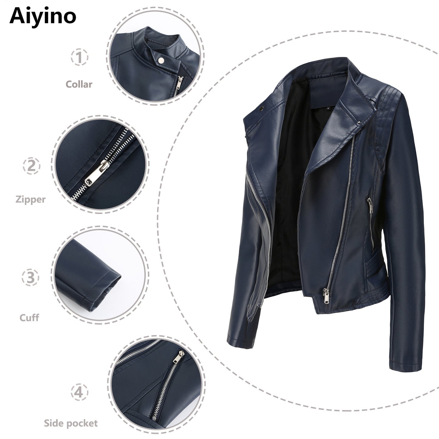 Aiyino Women's Leather Casual Jacket Fall and Winter Fashion Motorcycle Bike Coats