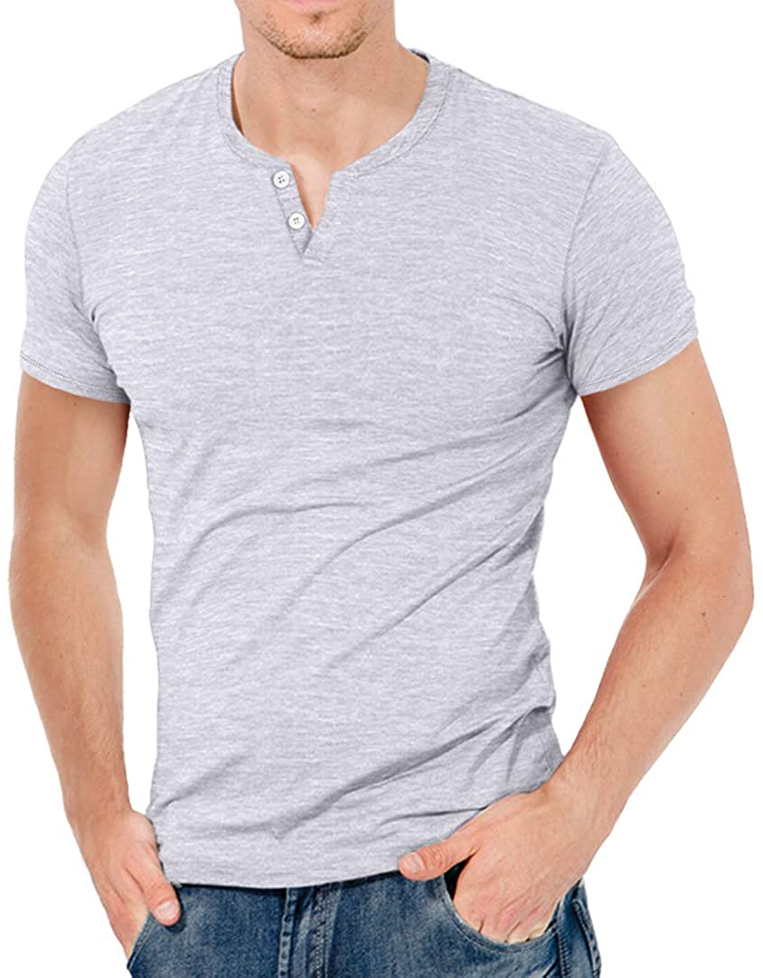 KUYIGO Mens Slim Fit Short& Long Sleeve Beefy Fashion Casual Henley T Shirts of Cotton Shirts