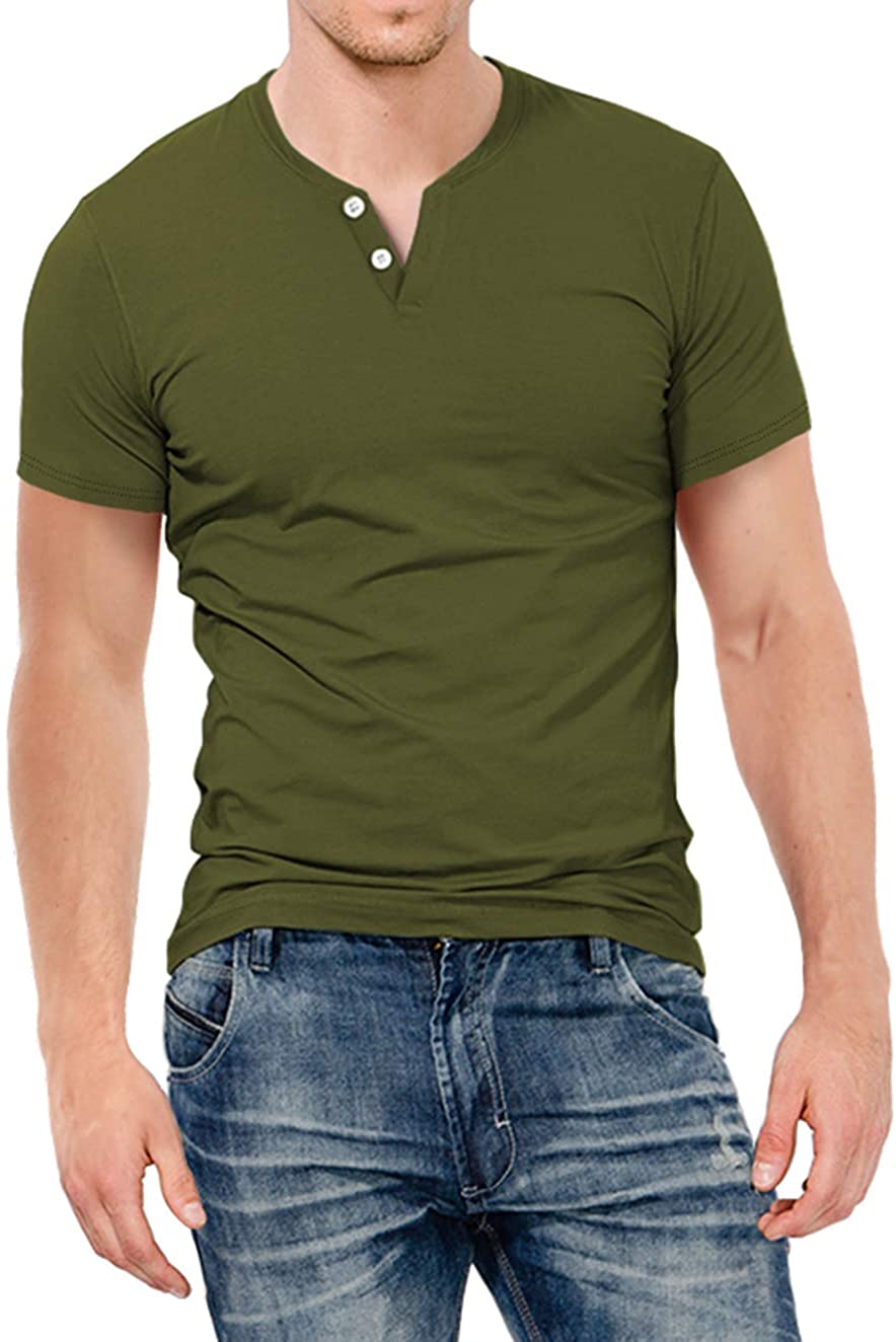 KUYIGO Mens Slim Fit Short& Long Sleeve Beefy Fashion Casual Henley T Shirts of Cotton Shirts