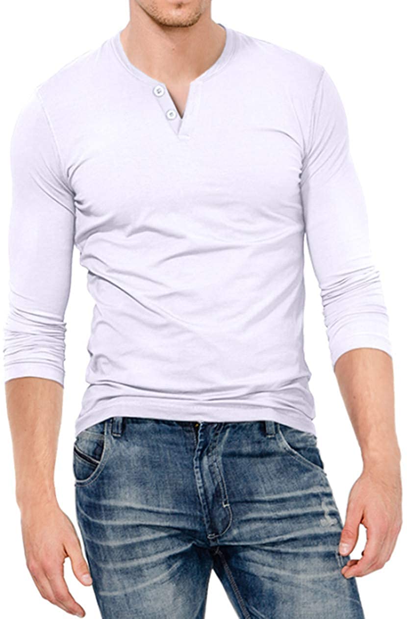 KUYIGO Mens Slim Fit Short& Long Sleeve Beefy Fashion Casual Henley T Shirts of Cotton Shirts