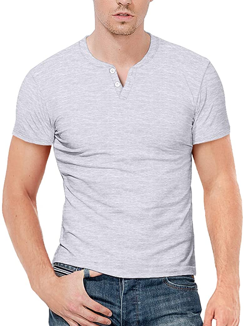 KUYIGO Mens Slim Fit Short& Long Sleeve Beefy Fashion Casual Henley T Shirts of Cotton Shirts