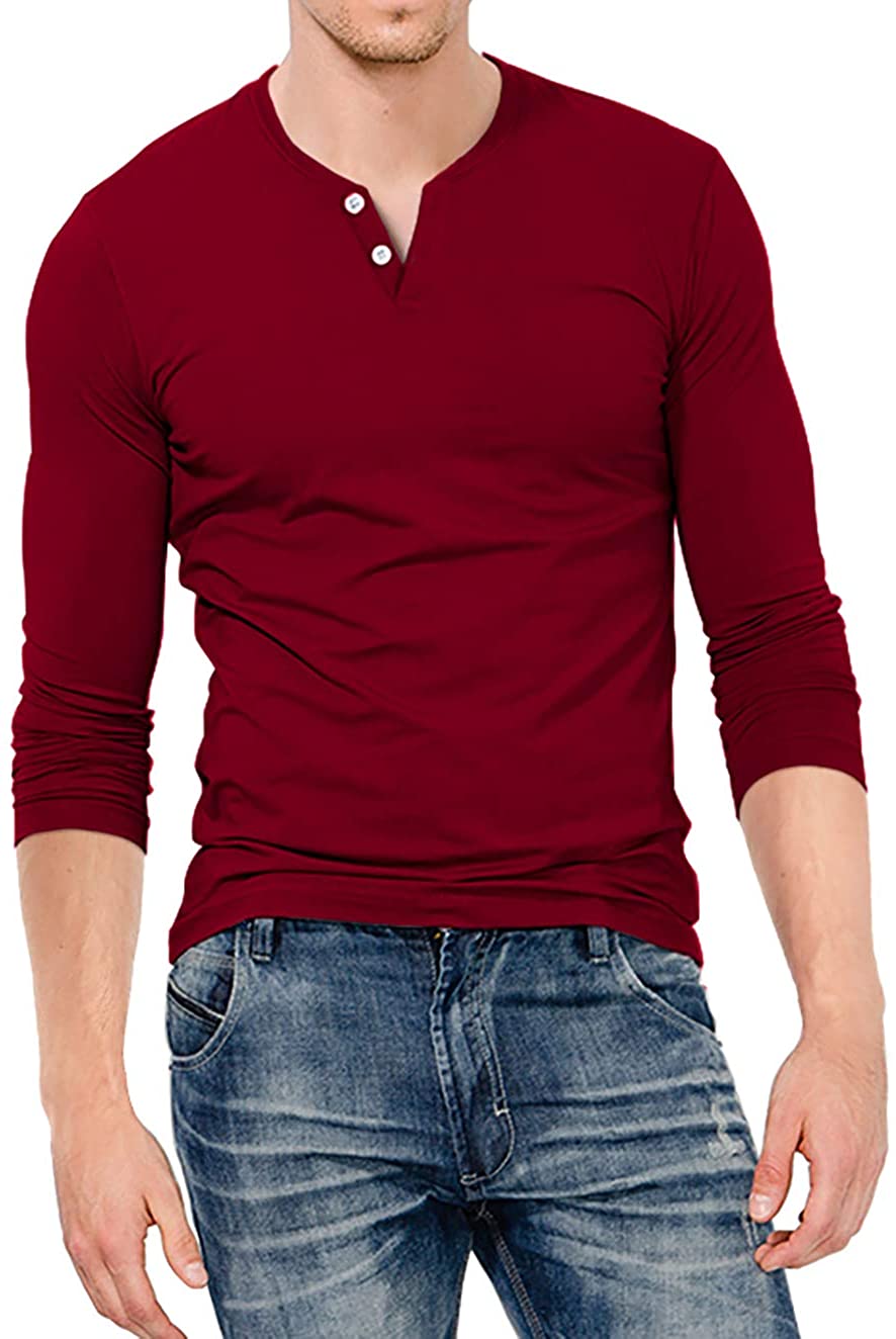 KUYIGO Mens Slim Fit Short& Long Sleeve Beefy Fashion Casual Henley T Shirts of Cotton Shirts