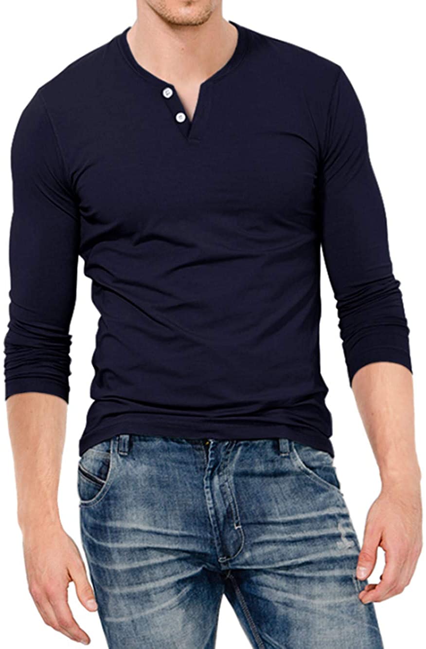 KUYIGO Mens Slim Fit Short& Long Sleeve Beefy Fashion Casual Henley T Shirts of Cotton Shirts