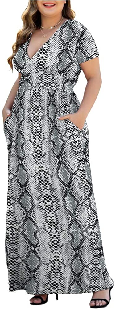 HAOMEILI Women's L-5XL Long Sleeve V-Neck Plus Size Casual Maxi Dresses with Pockets