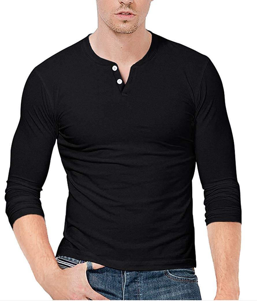 KUYIGO Mens Slim Fit Short& Long Sleeve Beefy Fashion Casual Henley T Shirts of Cotton Shirts