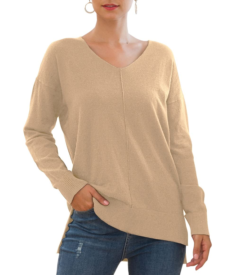 Aiyino Women's Casual Lightweight V Neck Batwing Sleeve Knit Top Loose Pullover Sweater