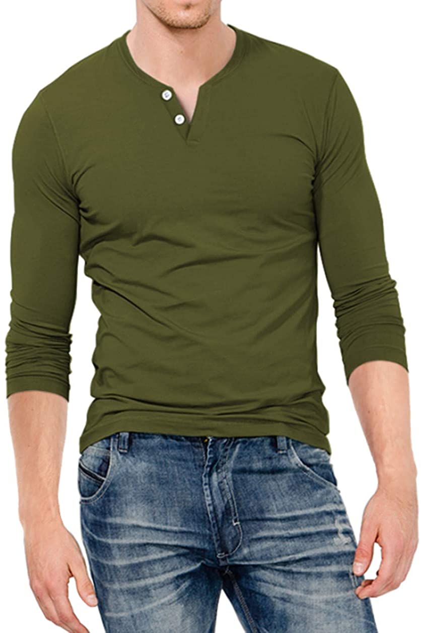 KUYIGO Mens Slim Fit Short& Long Sleeve Beefy Fashion Casual Henley T Shirts of Cotton Shirts