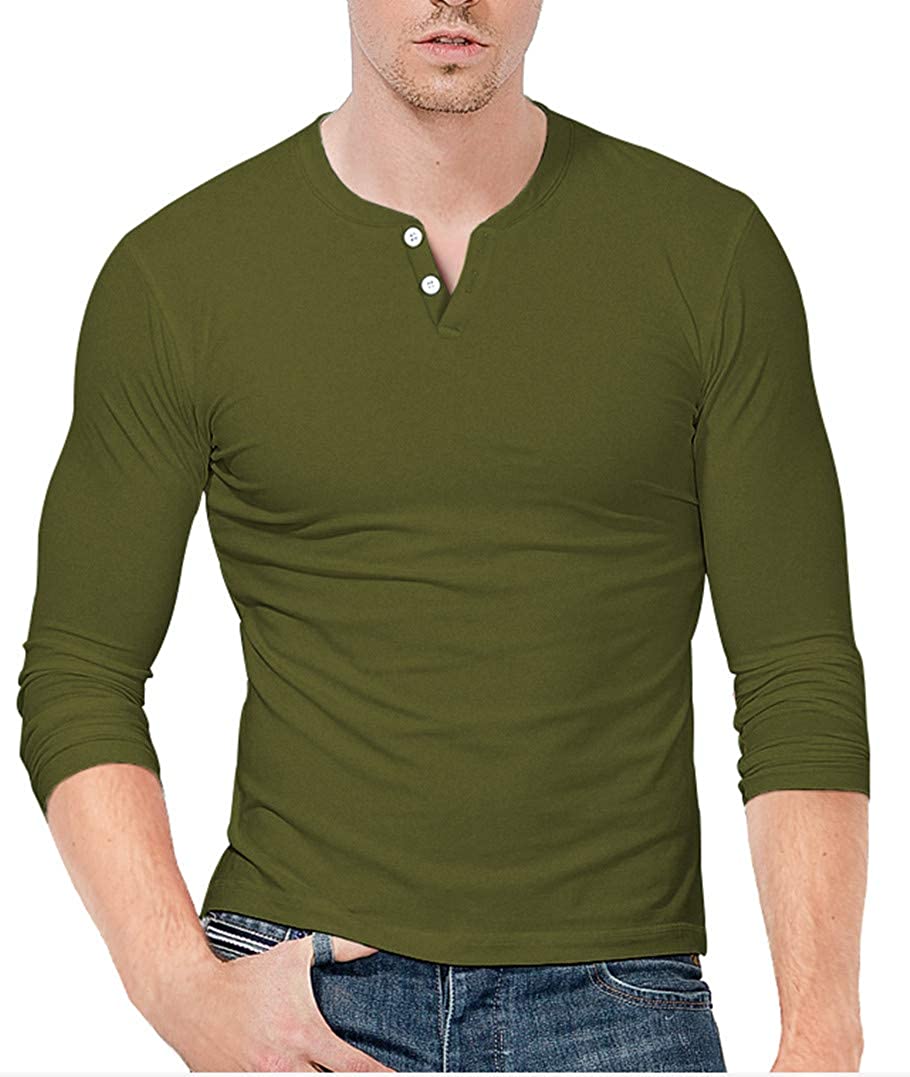 KUYIGO Mens Slim Fit Short& Long Sleeve Beefy Fashion Casual Henley T Shirts of Cotton Shirts